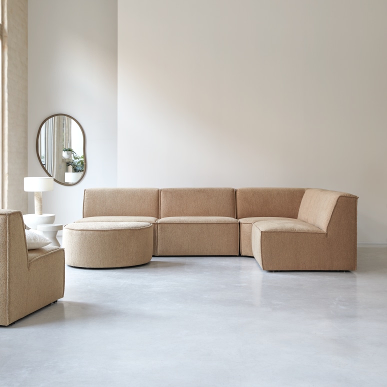 Dario - Modular corner sofa in camel fabric, 5–6 seater