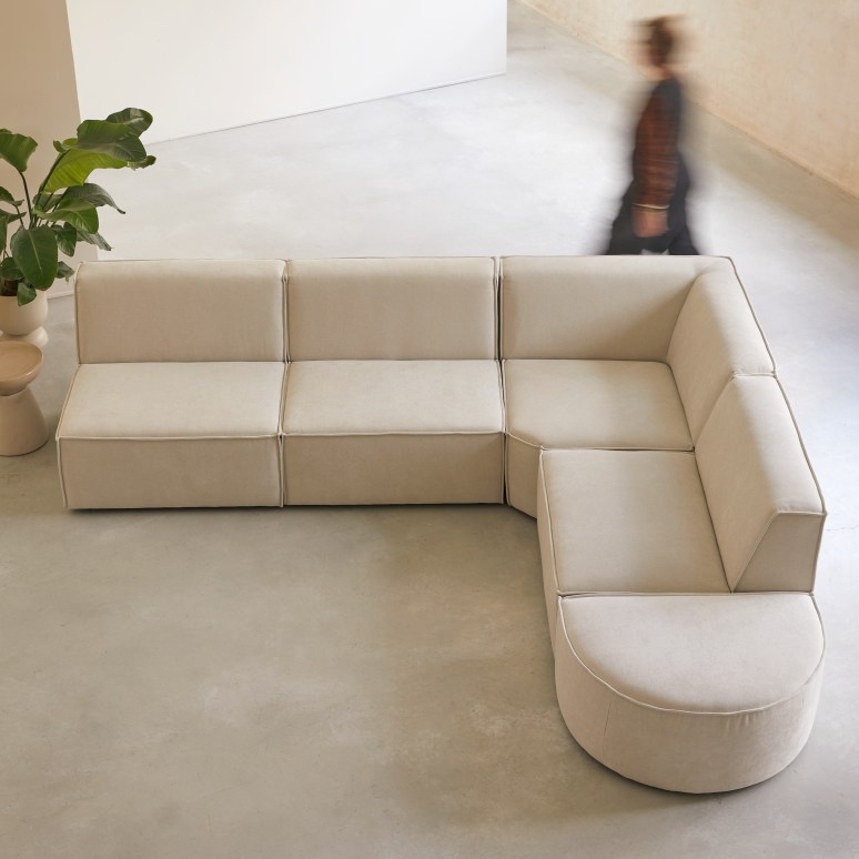 Dario - Modular corner sofa in beige fabric, 5–6 seater
