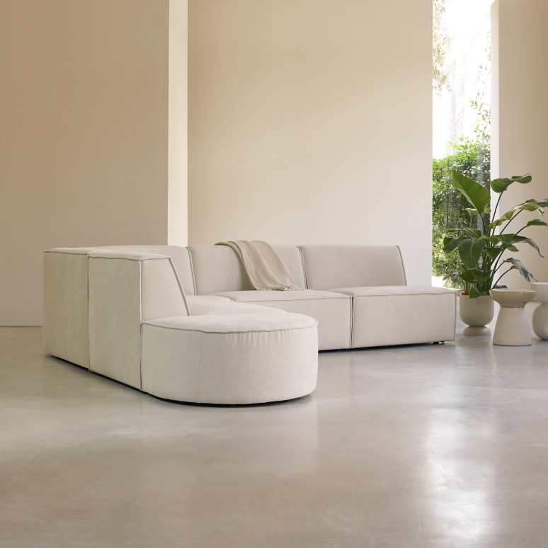Dario - Modulaire hoekbank in beige stof, 5/6-zit