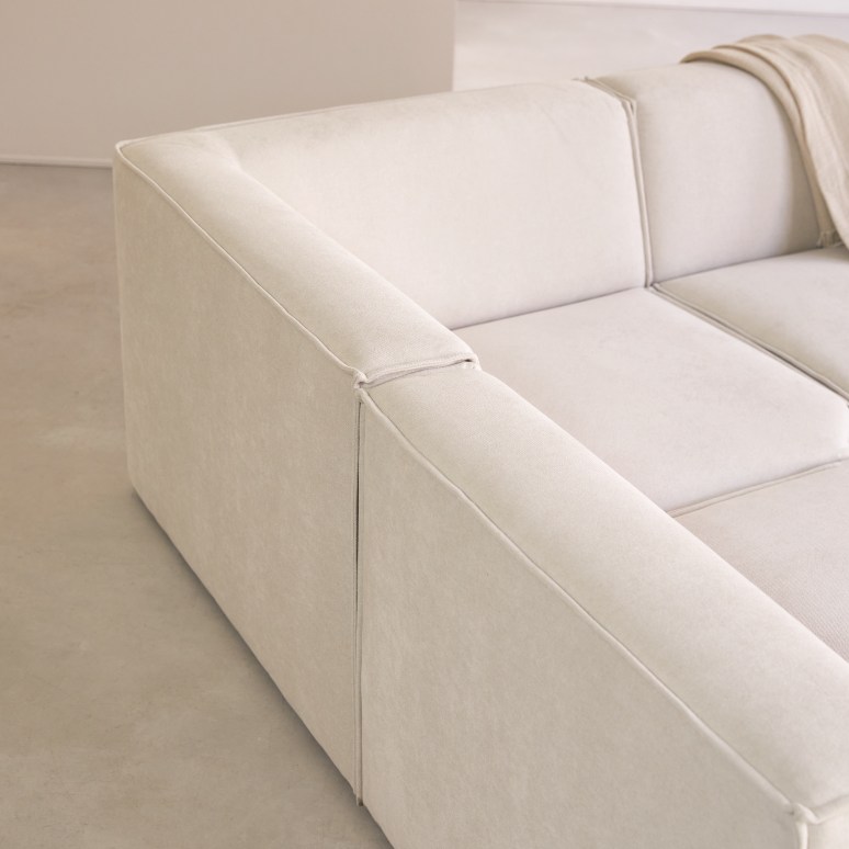 Dario - Modul-Ecksofa aus beigefarbenem Stoff, 5–6 Sitzplätze