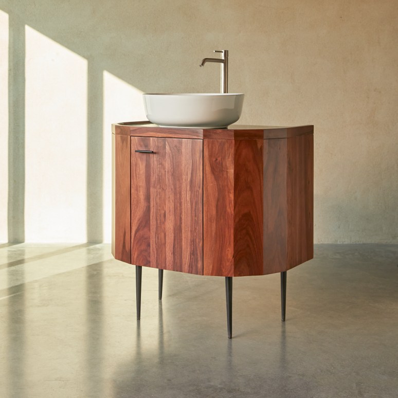 Jade - Vanity unit in solid sheesham wood and marble 80 cm