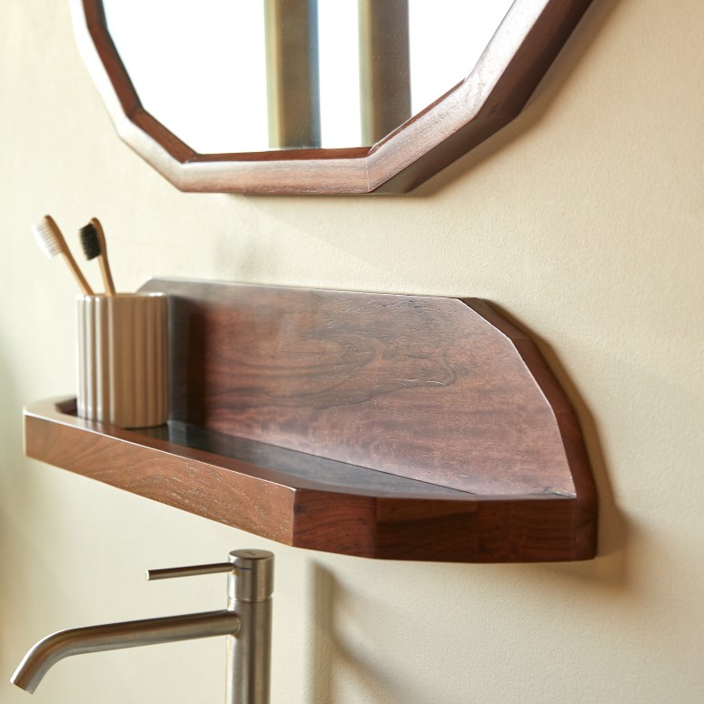 Jade - Estantería de baño de palisandro macizo y mármol 60 cm