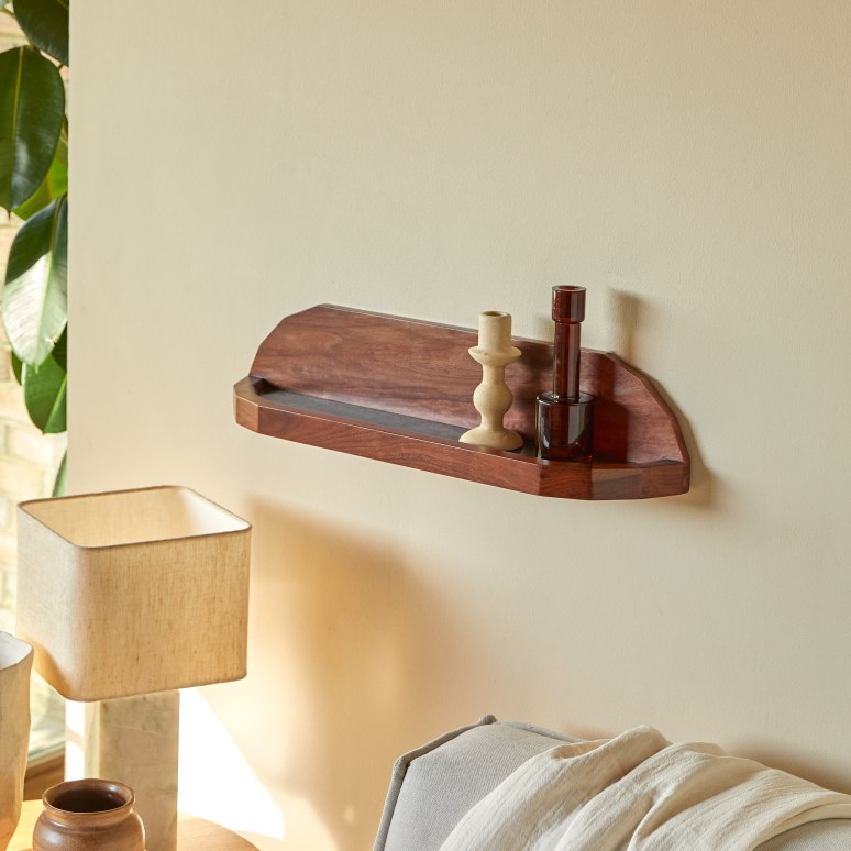 Jade - Estantería de pared de palisandro macizo y mármol 60 cm