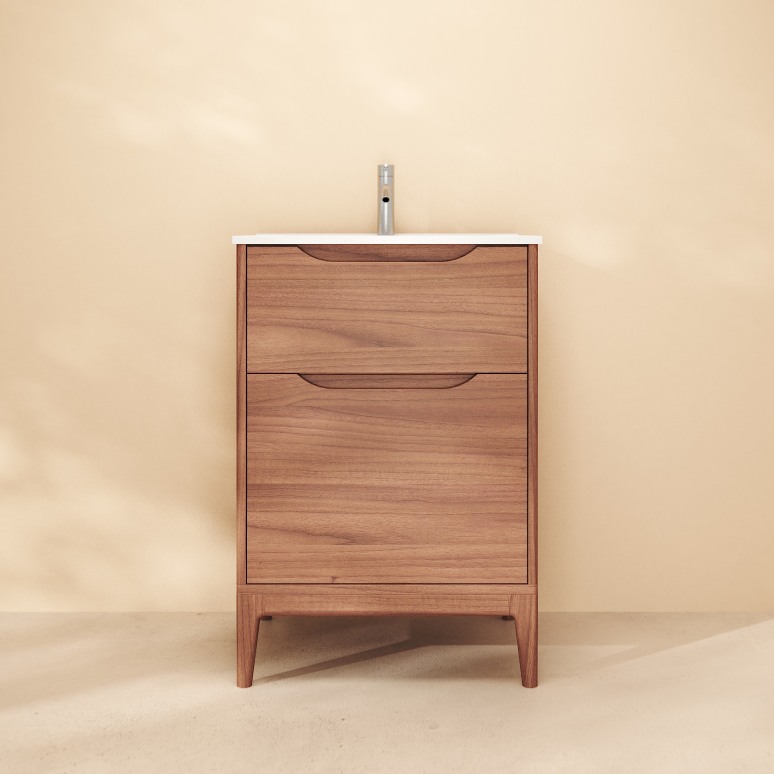 Gabrielle - Solid mango wood and ceramic bathroom cabinet 60 cm