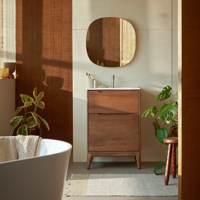 Gabrielle - Mueble de baño de madera maciza de mango y cerámica 60 cm