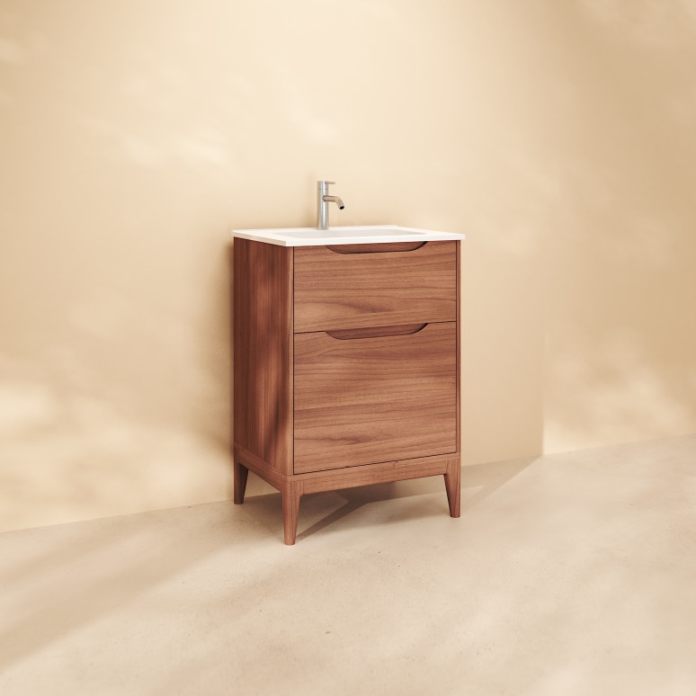 Gabrielle - Solid mango wood and ceramic bathroom cabinet 60 cm