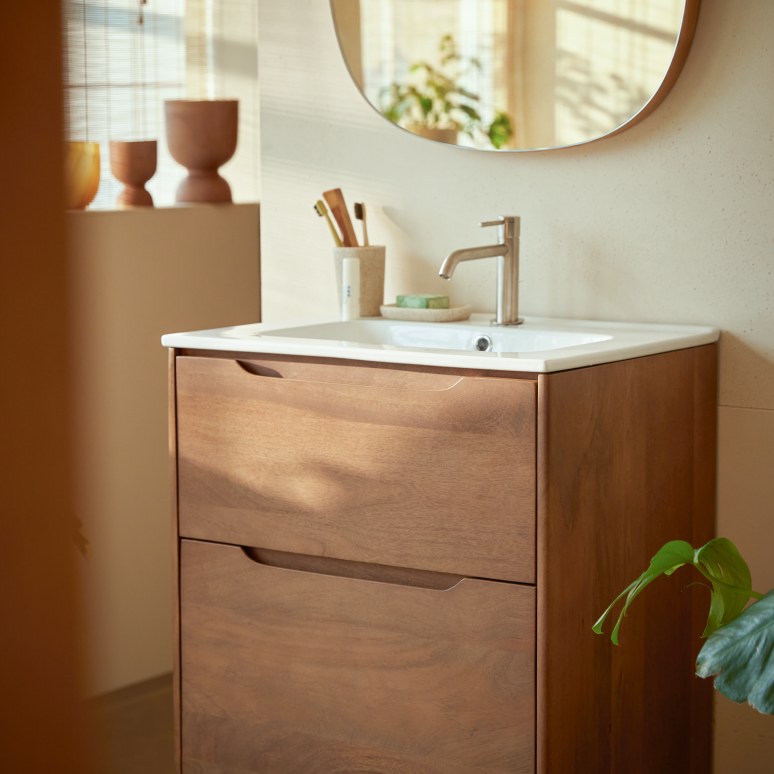 Gabrielle - Meuble de salle de bain en manguier massif et céramique 60 cm