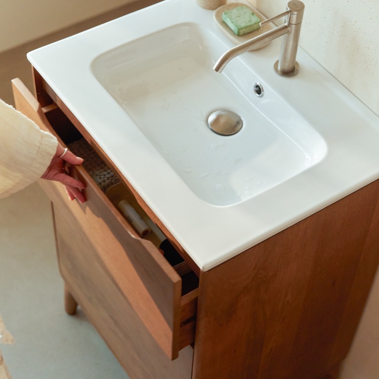 Gabrielle - Meuble de salle de bain en manguier massif et céramique 60 cm