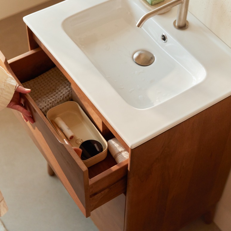 Gabrielle - Solid mango wood and ceramic bathroom cabinet 60 cm