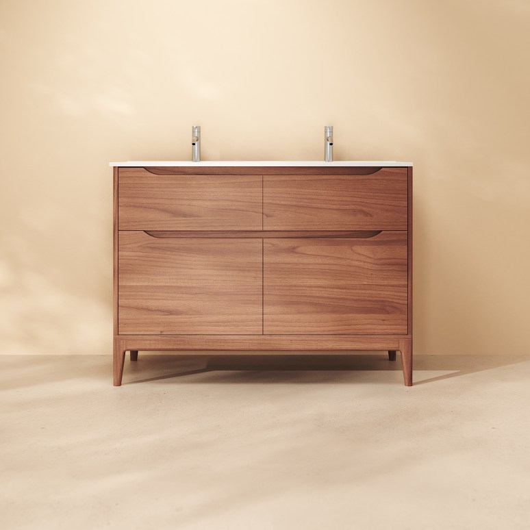 Gabrielle - Badezimmerschrank aus massivem Mangoholz und Keramik, 120 cm