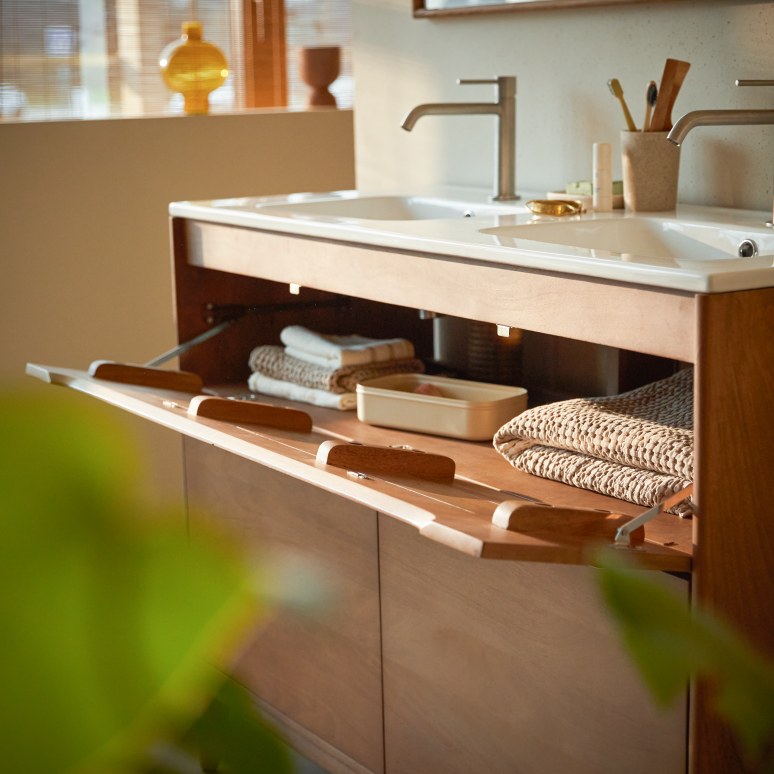 Gabrielle - Solid mango wood and ceramic bathroom cabinet 120 cm