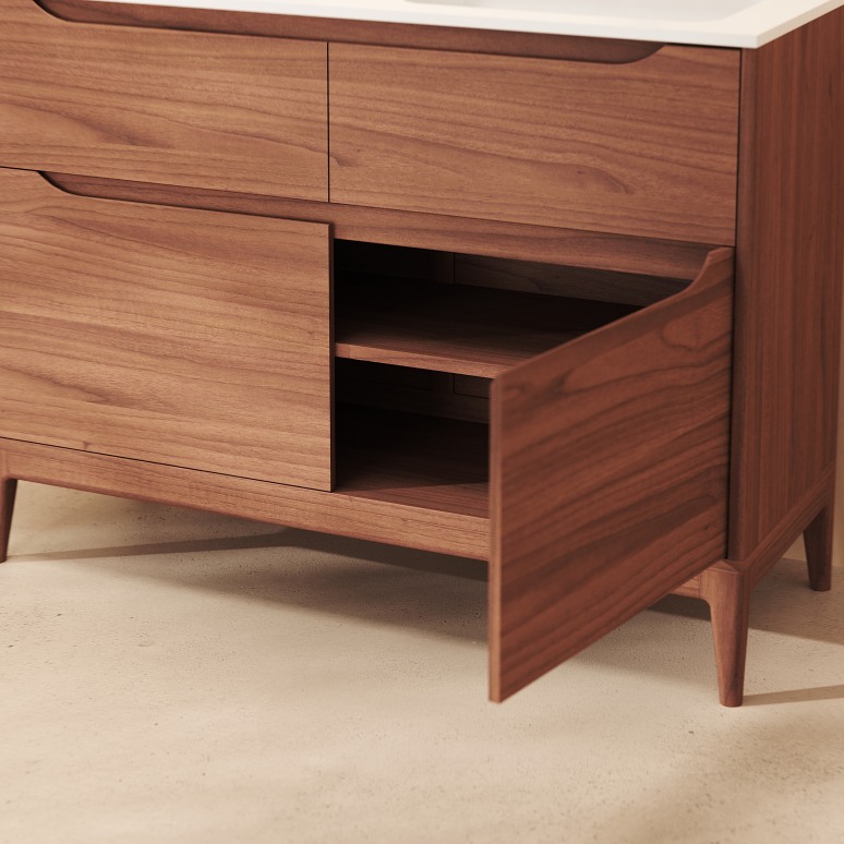 Gabrielle - Badezimmerschrank aus massivem Mangoholz und Keramik, 120 cm