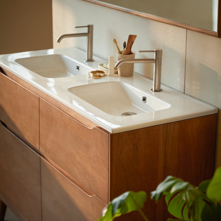 Gabrielle - Solid mango wood and ceramic bathroom cabinet 120 cm