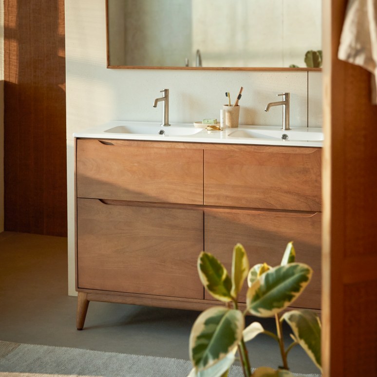 Gabrielle - Mueble de baño de madera maciza de mango y cerámica 120 cm