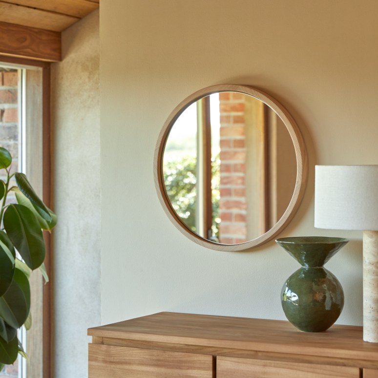 Fanie - Round oak mirror 50x50 cm