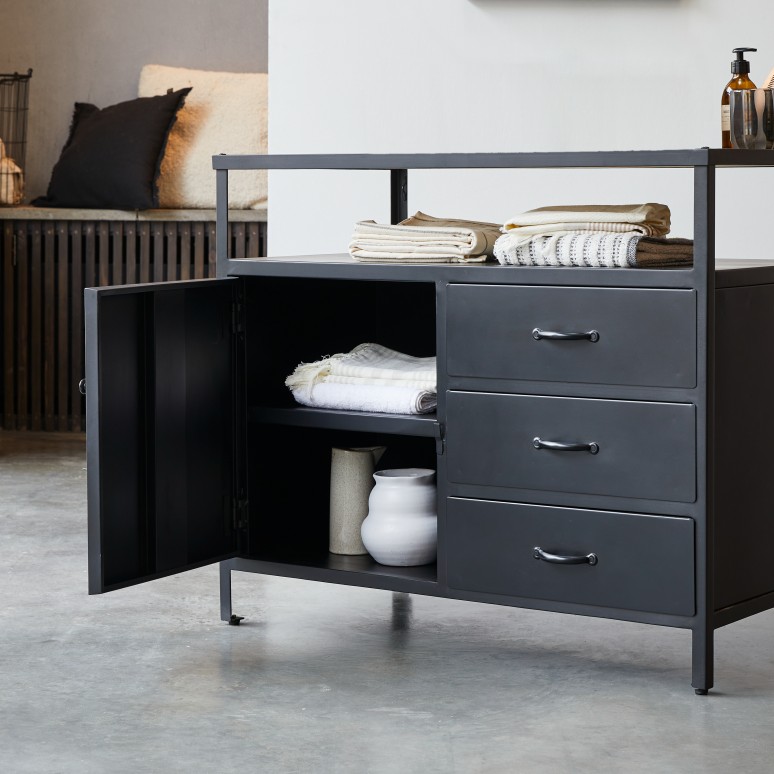 Industriel - Mueble de almacenaje de mango macizo y metal 95 cm