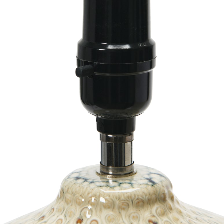 James - Stoneware Table Lamp with Linen Shade and Reactive Glaze, Taupe