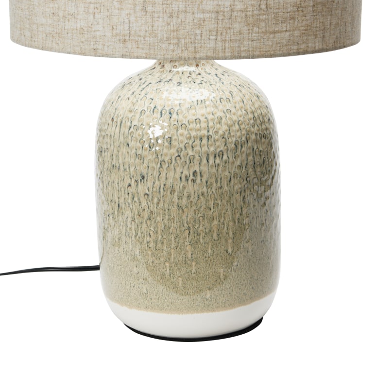 James - Stoneware Table Lamp with Linen Shade and Reactive Glaze, Taupe