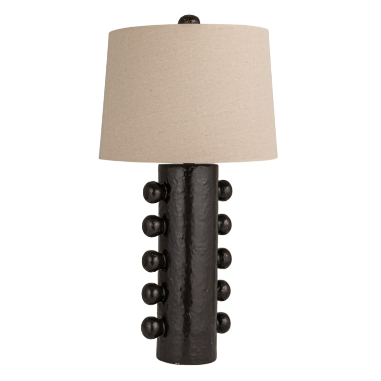 Emy - Stoneware Table Lamp with Raised Dots and Linen Shade, Black