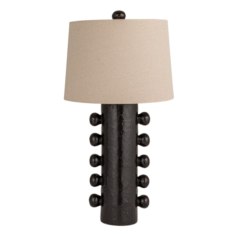 Emy - Stoneware Table Lamp with Raised Dots and Linen Shade, Black