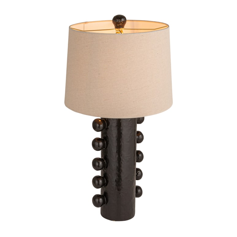 Emy - Stoneware Table Lamp with Raised Dots and Linen Shade, Black