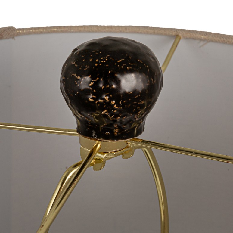 Emy - Stoneware Table Lamp with Raised Dots and Linen Shade, Black