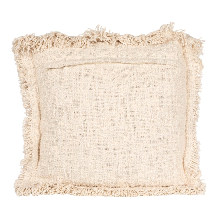 Seb - Woven Cotton Pillow with Fringe and Flanged Edge, Natural