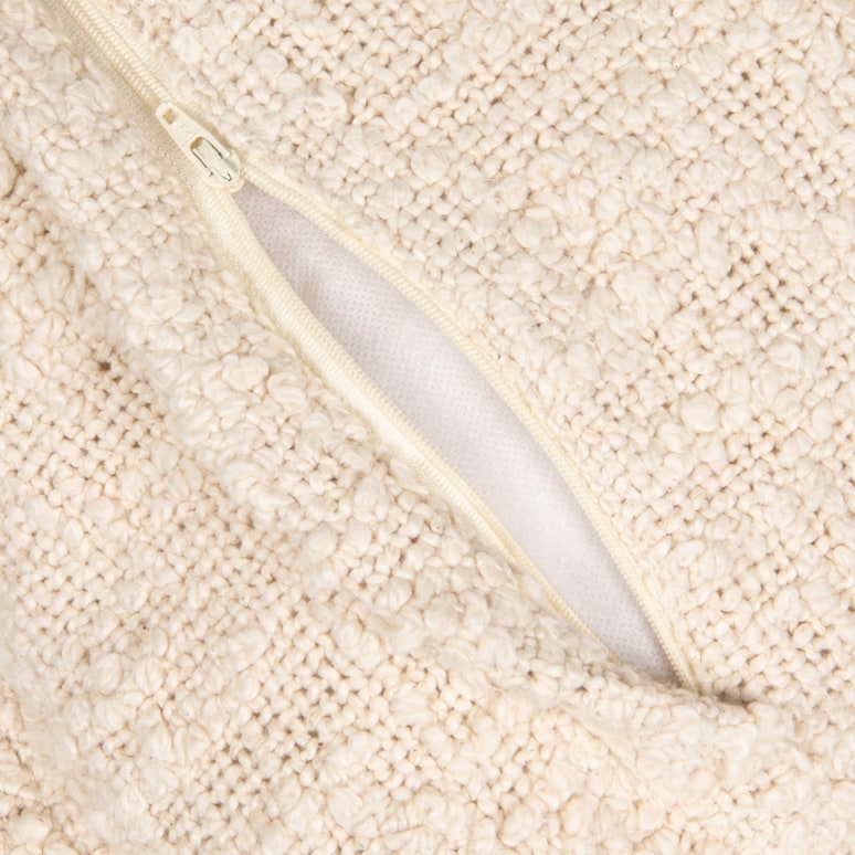 Seb - Woven Cotton Pillow with Fringe and Flanged Edge, Natural