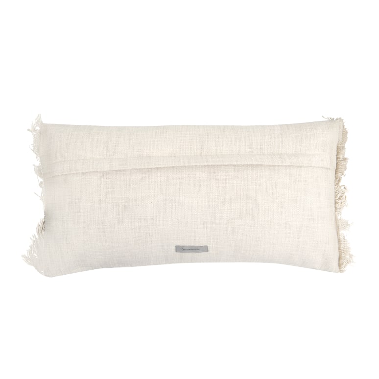 Riley - Cotton Lumbar Pillow with Embroidery and Fringe, Multicolor