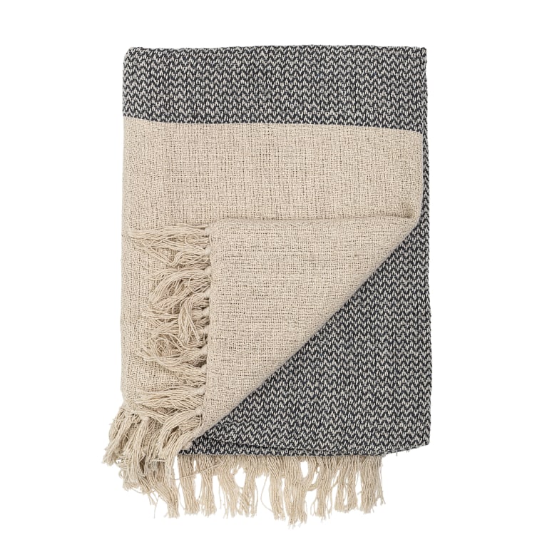 Peyton - Soft Cotton Blend Knit Throw with Fringe, Grey and Cream
