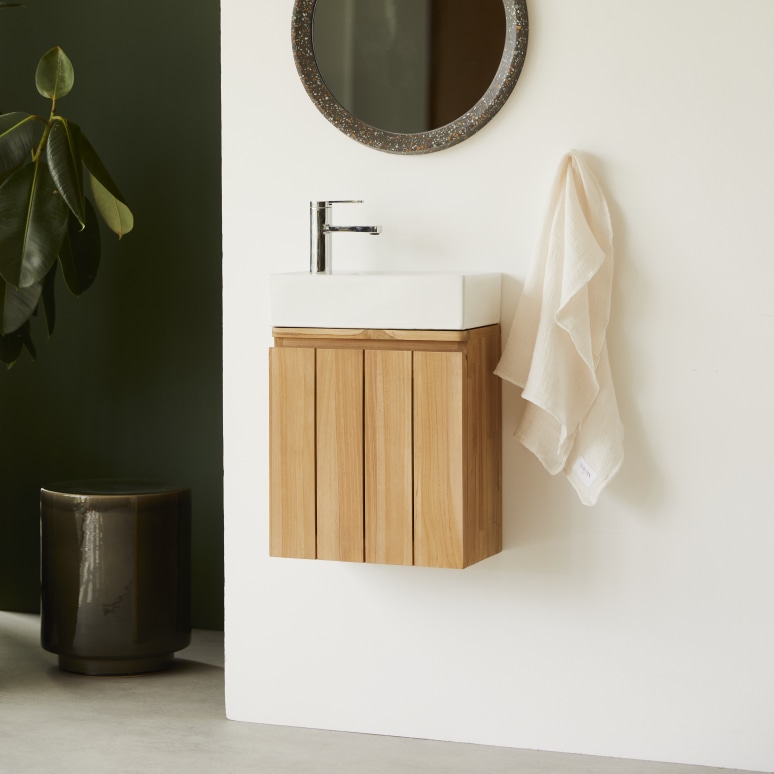 Jill - Mueble lavamanos de teca maciza y cerámica