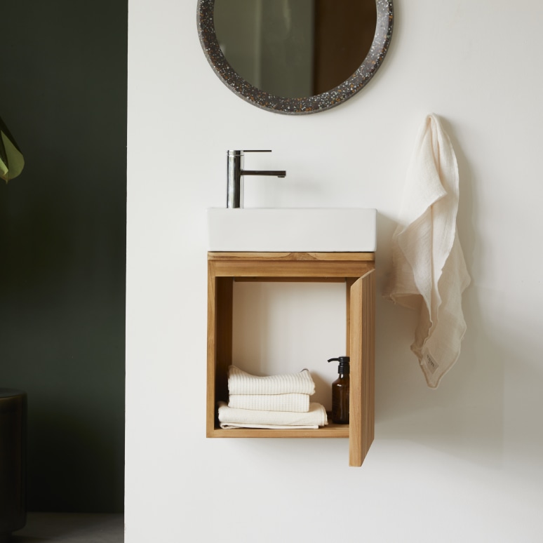 Jill - Mueble lavamanos de teca maciza y cerámica