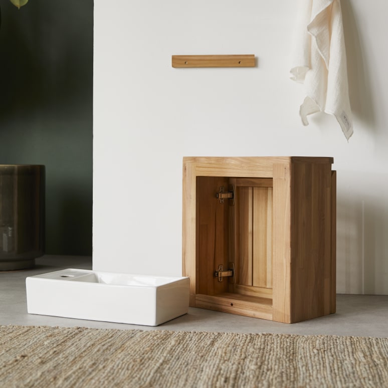 Jill - Solid teak and ceramic basin unit