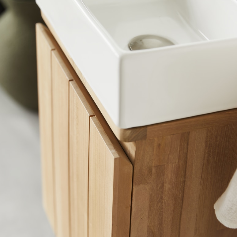 Jill - Mueble lavamanos de teca maciza y cerámica