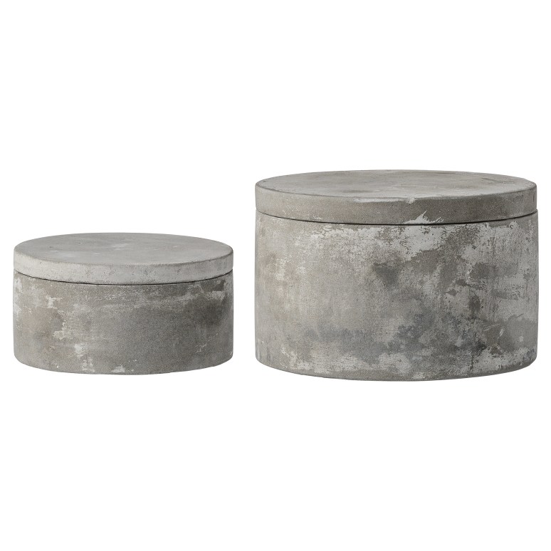 Chloe - Round Decorative Cement Storage with Lids, Grey, Set of 2