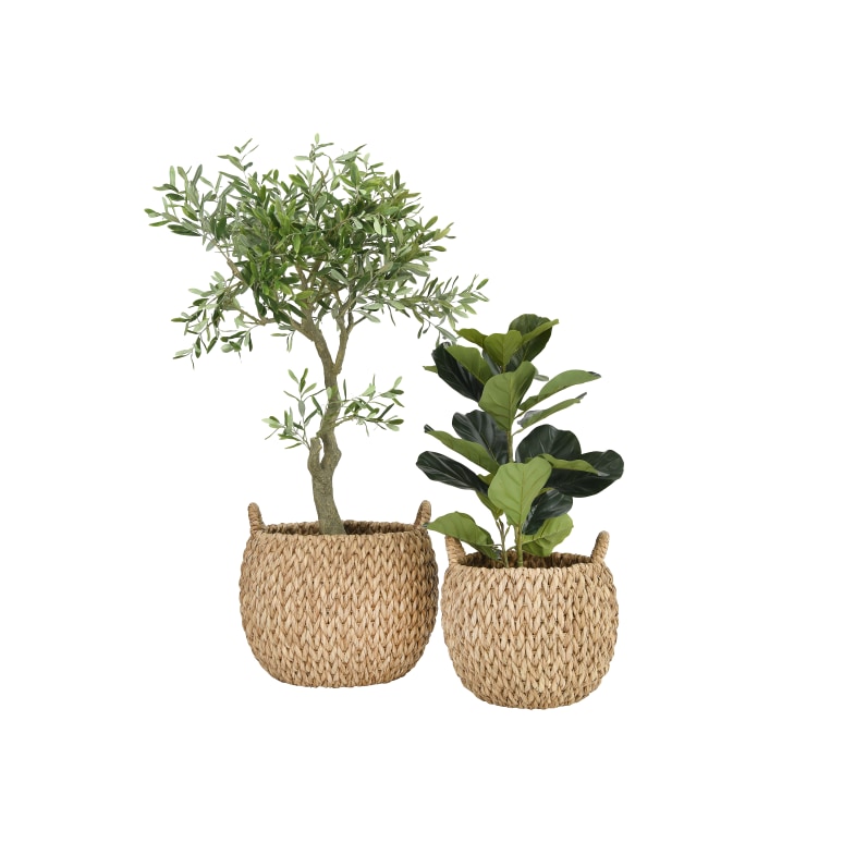 Matthew - Round Hand-woven Water Hyacinth Basket Storage with Handles, Natural, Set of 2