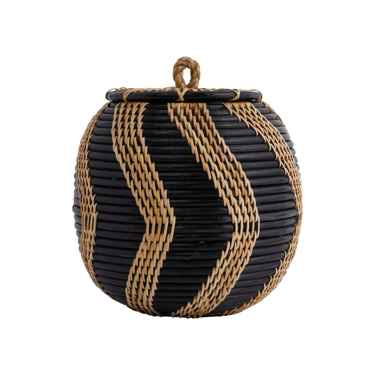 Jack - Decorative Handwoven Rattan Storage Basket Storage with Lid, Natural and Black