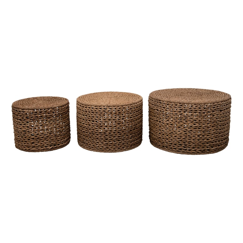Benji - Hand-Woven Water Hyacinth Nesting Tables, Natural, Set of 3