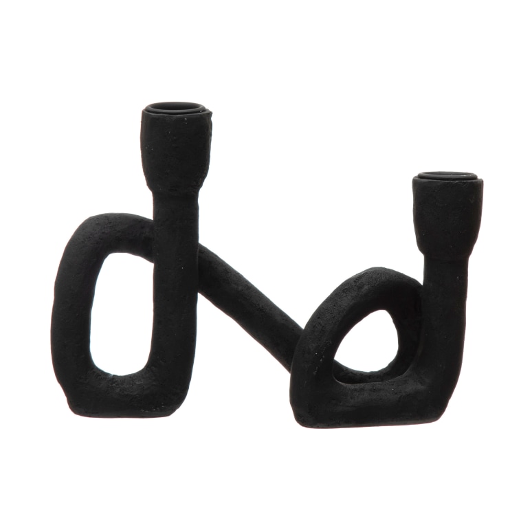 Aloa - Decorative Resin Double Taper Candle Holder, Black
