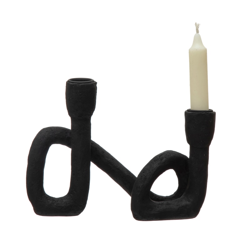 Aloa - Decorative Resin Double Taper Candle Holder, Black