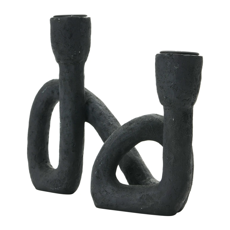 Aloa - Decorative Resin Double Taper Candle Holder, Black
