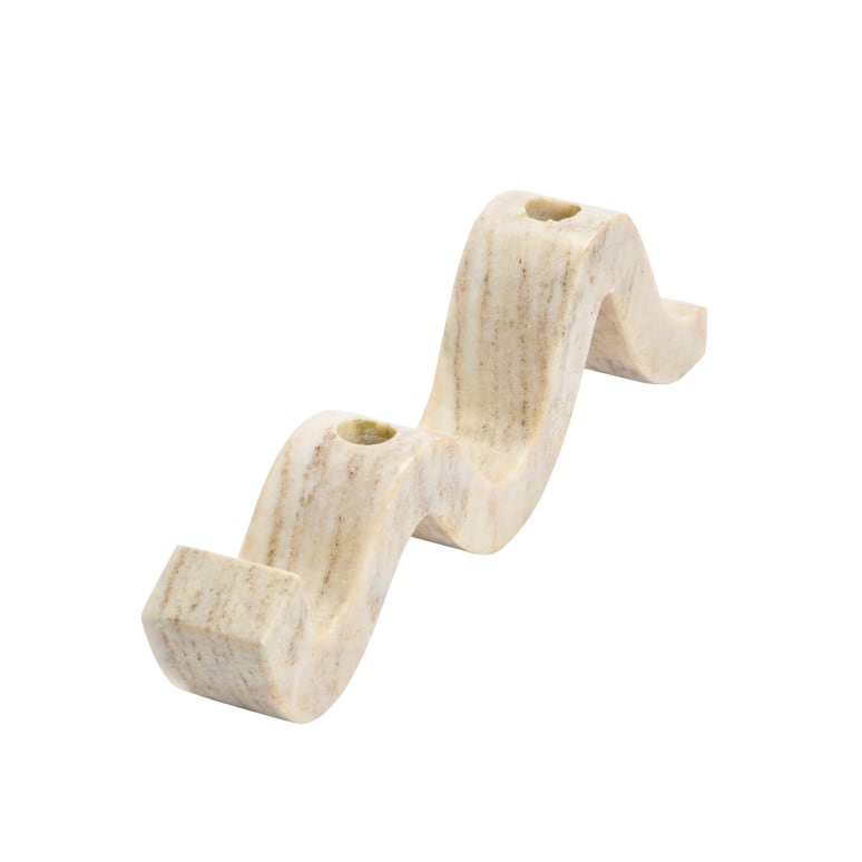 Owen - Marble Wave Double Taper Candle Holder, Beige