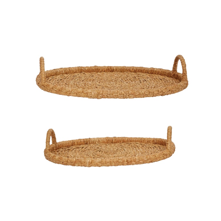 Liam - Decorative Handwoven 24" & 28" Oval Seagrass & Rattan Trays with Handles (Set of 2 Sizes)