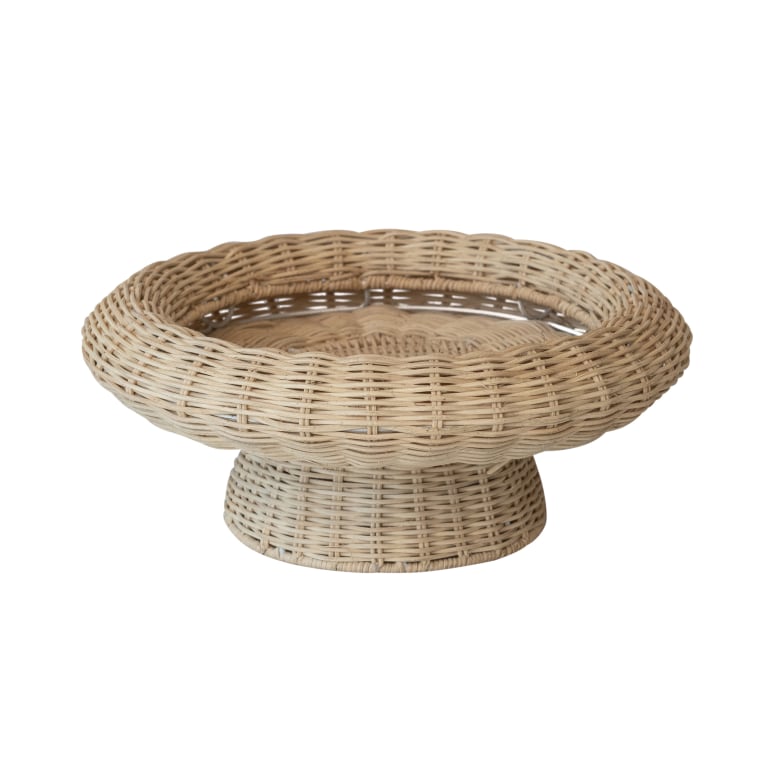 Henry - Round Hand-Woven Rattan Pedestal Bowl, Natural