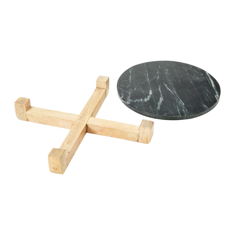 David - Marble Serving Board with Mango Wood Stand, Black & Natural