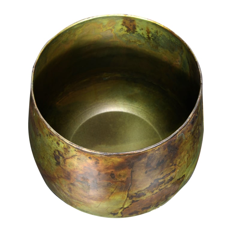 Olivia - Various Round Metal Planters with Oxidized Finish, Green, Set of 2