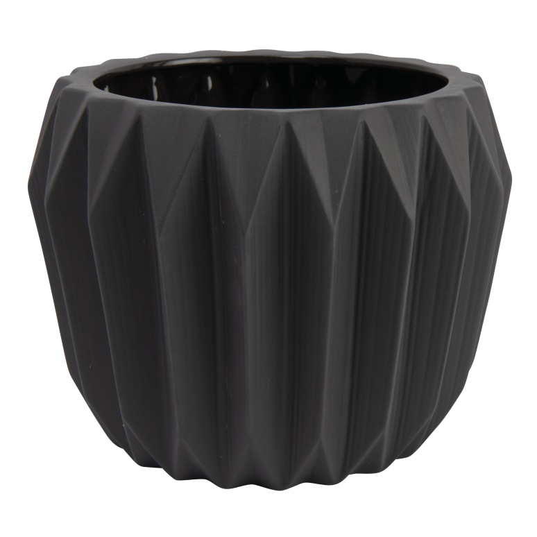 Levi - Round Stoneware Fluted Planter, Matte Grey