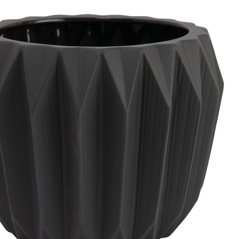 Levi - Round Stoneware Fluted Planter, Matte Grey