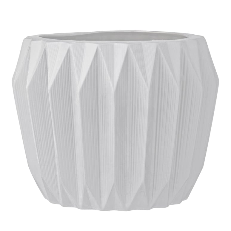 Tim - Round Stoneware Fluted Planter, Matte White