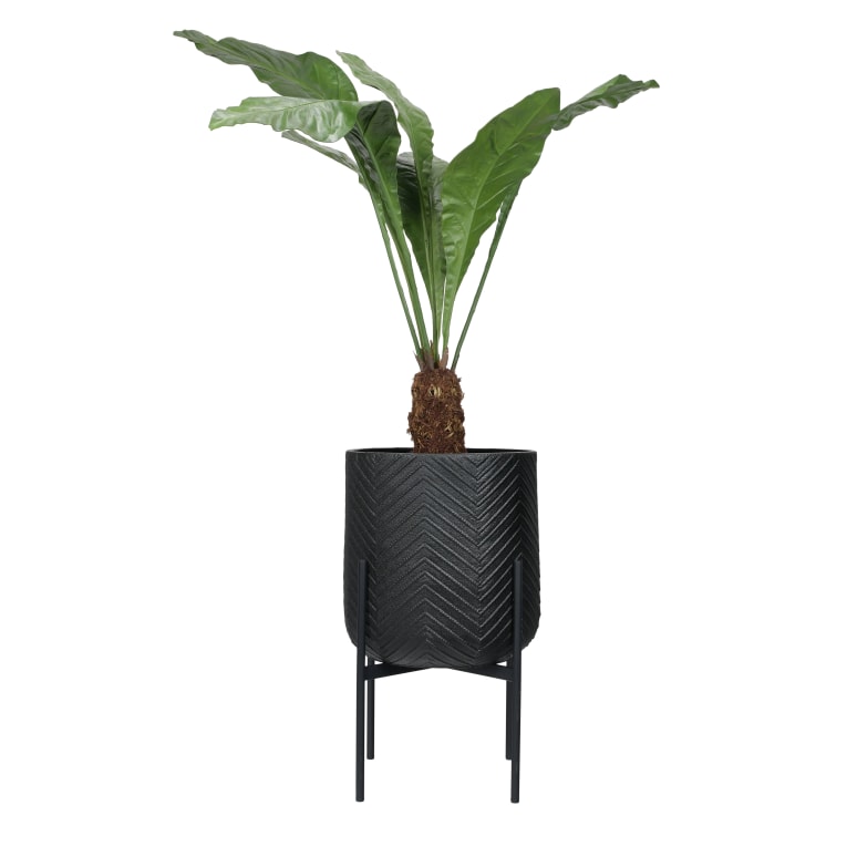 Aja - Round Metal Planter with Chevron Pattern on Stand, Black